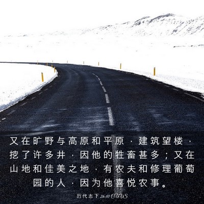 Picture 03 - 历 代 志 下 26:10 CUVS - 又 在 旷 野 与 高 原 和 平 原 ， 建 - Bible Verse Picture