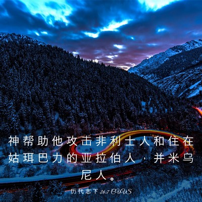 Picture 03 - 历 代 志 下 26:7 CUVS - 神 帮 助 他 攻 击 非 利 士 人 和 住 - Bible Verse Picture