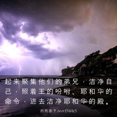 Picture 03 - 历 代 志 下 29:15 CUVS - 起 来 聚 集 他 们 的 弟 兄 ， 洁 净 - Bible Verse Picture