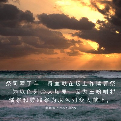 Picture 03 - 历 代 志 下 29:24 CUVS - 祭 司 宰 了 羊 ， 将 血 献 在 坛 上 - Bible Verse Picture