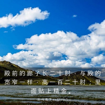 Picture 03 - 历 代 志 下 3:4 CUVS - 殿 前 的 廊 子 长 二 十 肘 ， 与 殿 - Bible Verse Picture