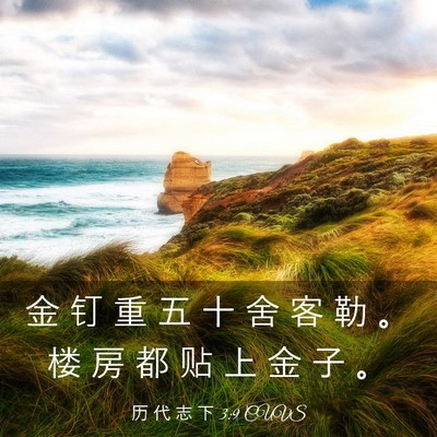Picture 03 - 历 代 志 下 3:9 CUVS - 金 钉 重 五 十 舍 客 勒 。 楼 房 都 - Bible Verse Picture