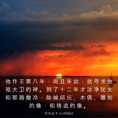 Picture 03 - 历 代 志 下 34:3 CUVS - 他 作 王 第 八 年 ， 尚 且 年 幼 ， - Bible Verse Picture