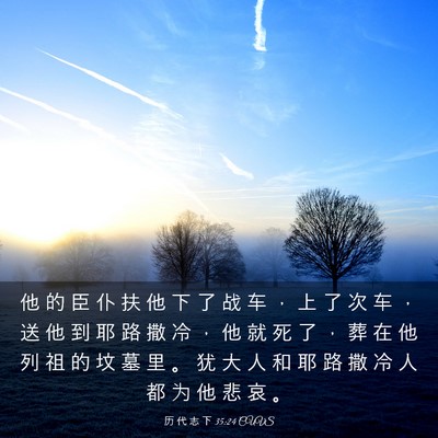 Picture 03 - 历 代 志 下 35:24 CUVS - 他 的 臣 仆 扶 他 下 了 战 车 ， 上 - Bible Verse Picture