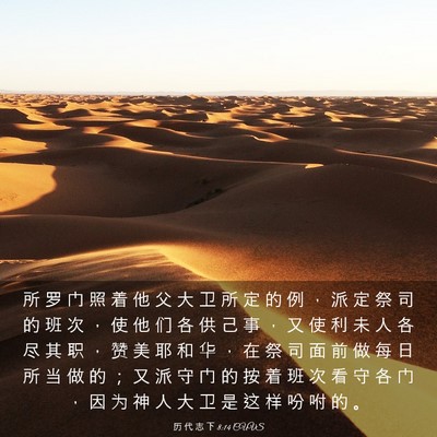 Picture 03 - 历 代 志 下 8:14 CUVS - 所 罗 门 照 着 他 父 大 卫 所 定 的 - Bible Verse Picture