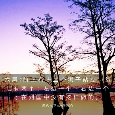 Picture 03 - 历 代 志 下 9:19 CUVS - 六 层 ? 阶 上 有 十 二 个 狮 子 站 立 - Bible Verse Picture