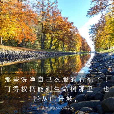 Picture 03 - 启 示 录 22:14 CUVS - 那 些 洗 净 自 己 衣 服 的 有 福 了 - Bible Verse Picture