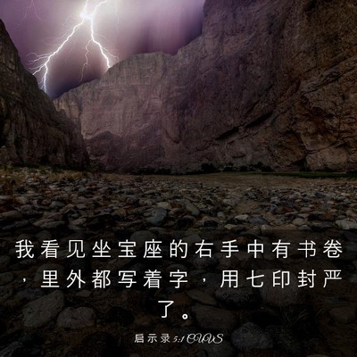 Picture 03 - 启 示 录 5:1 CUVS - 我 看 见 坐 宝 座 的 右 手 中 有 书 - Bible Verse Picture
