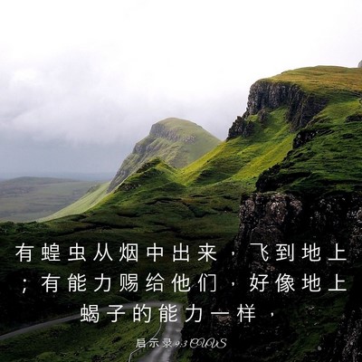 Picture 03 - 启 示 录 9:3 CUVS - 有 蝗 虫 从 烟 中 出 来 ， 飞 到 地 - Bible Verse Picture