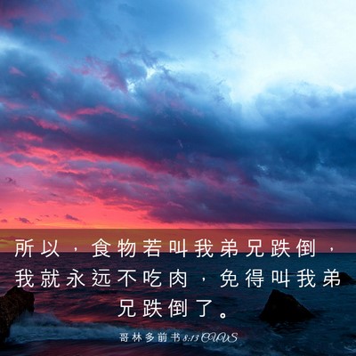 Picture 03 - 哥 林 多 前 书 8:13 CUVS - 所 以 ， 食 物 若 叫 我 弟 兄 跌 倒 - Bible Verse Picture