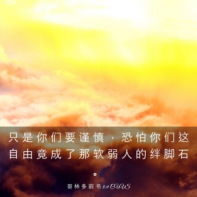 Picture 03 - 哥 林 多 前 书 8:9 CUVS - 只 是 你 们 要 谨 慎 ， 恐 怕 你 们 - Bible Verse Picture