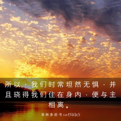 Picture 03 - 哥 林 多 后 书 5:6 CUVS - 所 以 ， 我 们 时 常 坦 然 无 惧 ， - Bible Verse Picture
