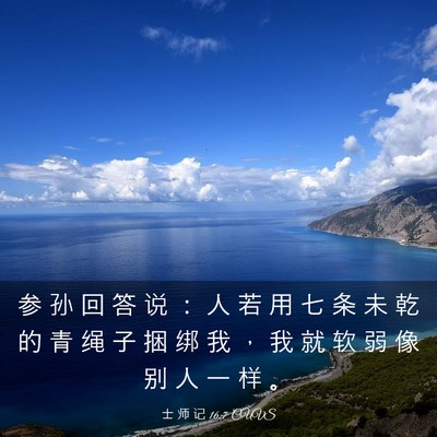 Picture 03 - 士 师 记 16:7 CUVS - 参 孙 回 答 说 ： 人 若 用 七 条 未 - Bible Verse Picture