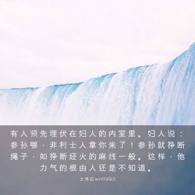 Picture 03 - 士 师 记 16:9 CUVS - 有 人 预 先 埋 伏 在 妇 人 的 内 室 - Bible Verse Picture