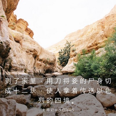 Picture 03 - 士 师 记 19:29 CUVS - 到 了 家 里 ， 用 刀 将 妾 的 尸 身 - Bible Verse Picture