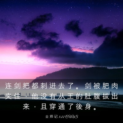 Picture 03 - 士 师 记 3:22 CUVS - 连 剑 把 都 刺 进 去 了 。 剑 被 肥 - Bible Verse Picture