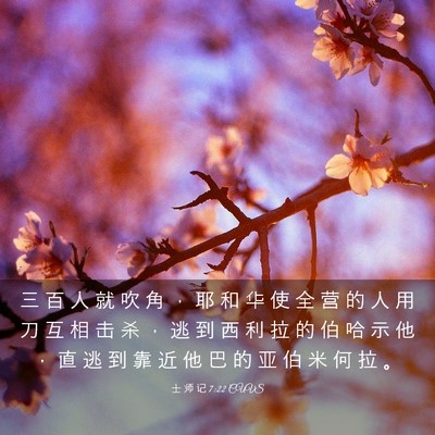 Picture 03 - 士 师 记 7:22 CUVS - 三 百 人 就 吹 角 ， 耶 和 华 使 全 - Bible Verse Picture