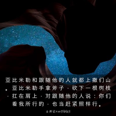 Picture 03 - 士 师 记 9:48 CUVS - 亚 比 米 勒 和 跟 随 他 的 人 就 都 - Bible Verse Picture