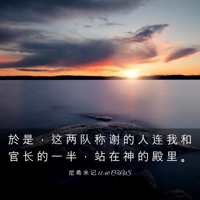 Picture 03 - 尼 希 米 记 12:40 CUVS - 於 是 ， 这 两 队 称 谢 的 人 连 我 - Bible Verse Picture