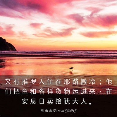 Picture 03 - 尼 希 米 记 13:16 CUVS - 又 有 推 罗 人 住 在 耶 路 撒 冷 ； - Bible Verse Picture