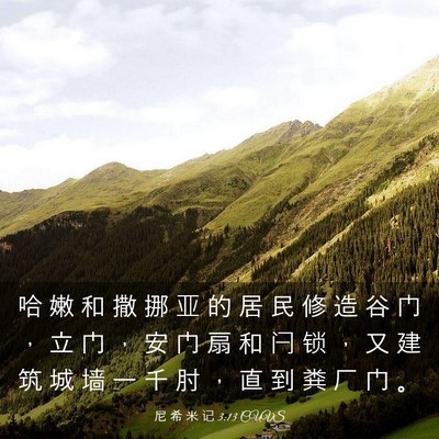 Picture 03 - 尼 希 米 记 3:13 CUVS - 哈 嫩 和 撒 挪 亚 的 居 民 修 造 谷 - Bible Verse Picture