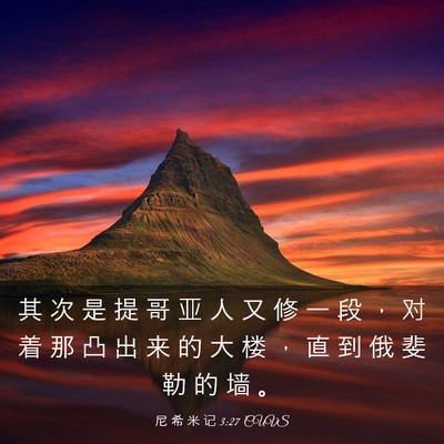 Picture 03 - 尼 希 米 记 3:27 CUVS - 其 次 是 提 哥 亚 人 又 修 一 段 ， - Bible Verse Picture