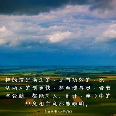 Picture 03 - 希 伯 来 书 4:12 CUVS - 神 的 道 是 活 泼 的 ， 是 有 功 效 - Bible Verse Picture