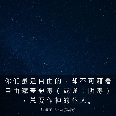 Picture 03 - 彼 得 前 书 2:16 CUVS - 你 们 虽 是 自 由 的 ， 却 不 可 藉 - Bible Verse Picture