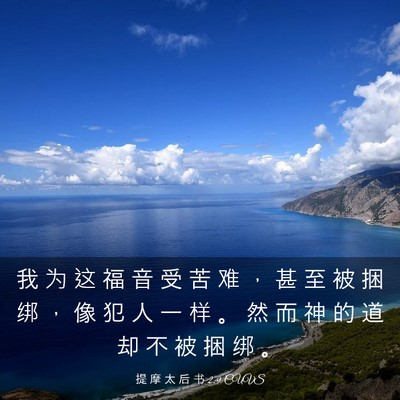 Picture 03 - 提 摩 太 后 书 2:9 CUVS - 我 为 这 福 音 受 苦 难 ， 甚 至 被 - Bible Verse Picture