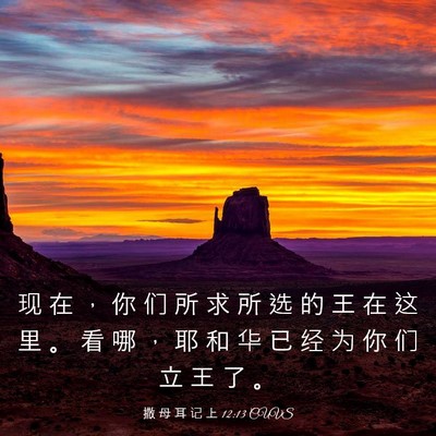 Picture 03 - 撒 母 耳 记 上 12:13 CUVS - 现 在 ， 你 们 所 求 所 选 的 王 在 - Bible Verse Picture