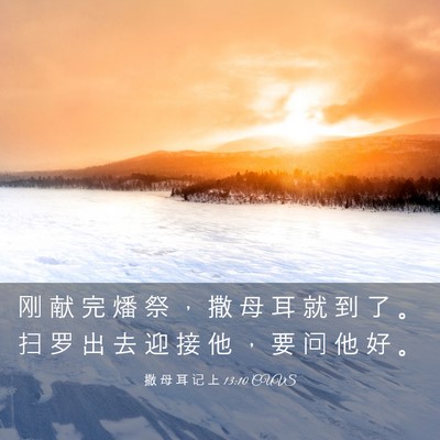 Picture 03 - 撒 母 耳 记 上 13:10 CUVS - 刚 献 完 燔 祭 ， 撒 母 耳 就 到 了 - Bible Verse Picture