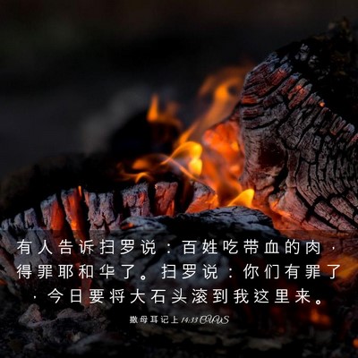 Picture 03 - 撒 母 耳 记 上 14:33 CUVS - 有 人 告 诉 扫 罗 说 ： 百 姓 吃 带 - Bible Verse Picture