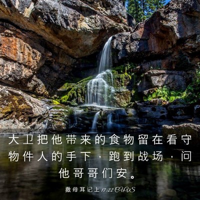 Picture 03 - 撒 母 耳 记 上 17:22 CUVS - 大 卫 把 他 带 来 的 食 物 留 在 看 - Bible Verse Picture