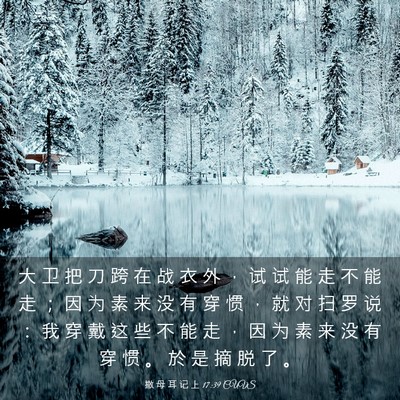 Picture 03 - 撒 母 耳 记 上 17:39 CUVS - 大 卫 把 刀 跨 在 战 衣 外 ， 试 试 - Bible Verse Picture