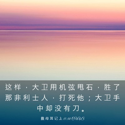 Picture 03 - 撒 母 耳 记 上 17:50 CUVS - 这 样 ， 大 卫 用 机 弦 甩 石 ， 胜 - Bible Verse Picture
