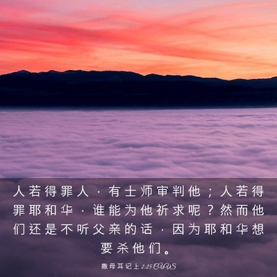Picture 03 - 撒 母 耳 记 上 2:25 CUVS - 人 若 得 罪 人 ， 有 士 师 审 判 他 - Bible Verse Picture