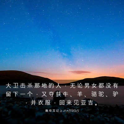 Picture 03 - 撒 母 耳 记 上 27:9 CUVS - 大 卫 击 杀 那 地 的 人 ， 无 论 男 - Bible Verse Picture