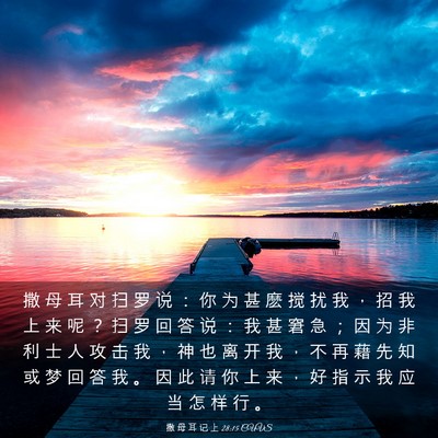 Picture 03 - 撒 母 耳 记 上 28:15 CUVS - 撒 母 耳 对 扫 罗 说 ： 你 为 甚 麽 - Bible Verse Picture