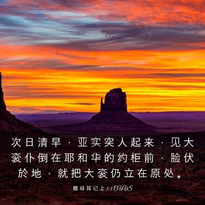 Picture 03 - 撒 母 耳 记 上 5:3 CUVS - 次 日 清 早 ， 亚 实 突 人 起 来 ， - Bible Verse Picture