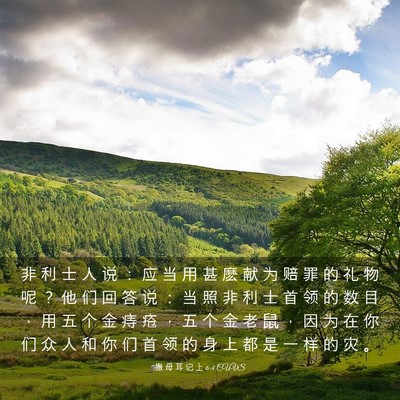 Picture 03 - 撒 母 耳 记 上 6:4 CUVS - 非 利 士 人 说 ： 应 当 用 甚 麽 献 - Bible Verse Picture