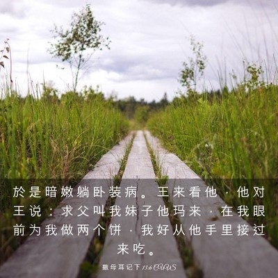 Picture 03 - 撒 母 耳 记 下 13:6 CUVS - 於 是 暗 嫩 躺 卧 装 病 。 王 来 看 - Bible Verse Picture