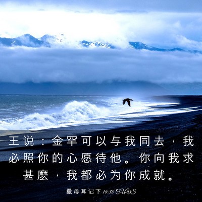 Picture 03 - 撒 母 耳 记 下 19:38 CUVS - 王 说 ： 金 罕 可 以 与 我 同 去 ， - Bible Verse Picture