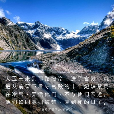 Picture 03 - 撒 母 耳 记 下 20:3 CUVS - 大 卫 王 来 到 耶 路 撒 冷 ， 进 了 - Bible Verse Picture