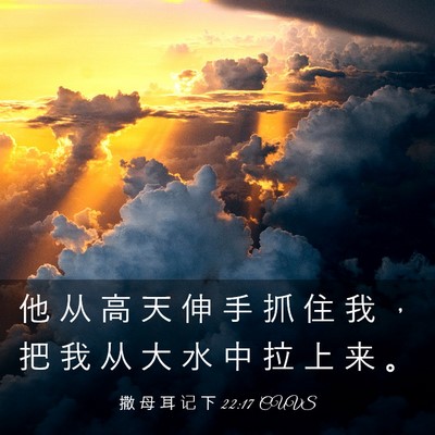 Picture 03 - 撒 母 耳 记 下 22:17 CUVS - 他 从 高 天 伸 手 抓 住 我 ， 把 我 - Bible Verse Picture