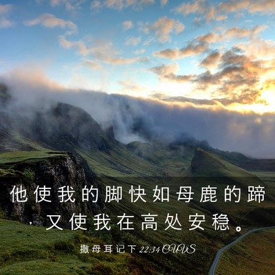 Picture 03 - 撒 母 耳 记 下 22:34 CUVS - 他 使 我 的 脚 快 如 母 鹿 的 蹄 ， - Bible Verse Picture