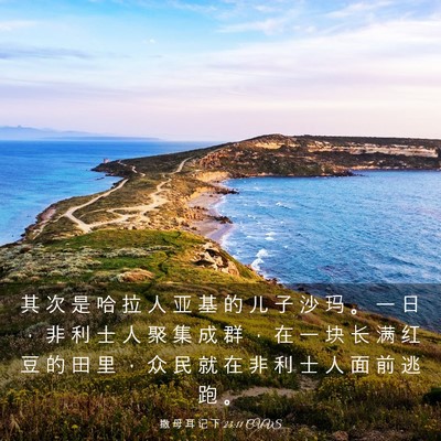 Picture 03 - 撒 母 耳 记 下 23:11 CUVS - 其 次 是 哈 拉 人 亚 基 的 儿 子 沙 - Bible Verse Picture