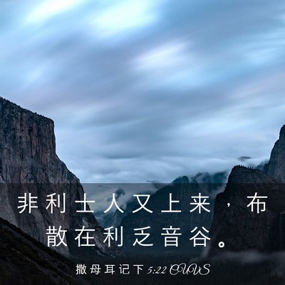 Picture 03 - 撒 母 耳 记 下 5:22 CUVS - 非 利 士 人 又 上 来 ， 布 散 在 利 - Bible Verse Picture