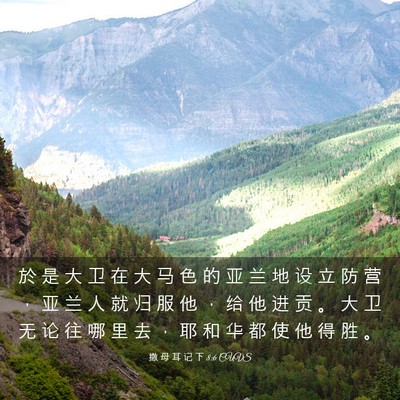 Picture 03 - 撒 母 耳 记 下 8:6 CUVS - 於 是 大 卫 在 大 马 色 的 亚 兰 地 - Bible Verse Picture