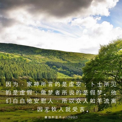 Picture 03 - 撒 迦 利 亚 书 10:2 CUVS - 因 为 ， 家 神 所 言 的 是 虚 空 ； - Bible Verse Picture