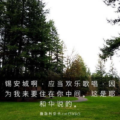 Picture 03 - 撒 迦 利 亚 书 2:10 CUVS - 锡 安 城 啊 ， 应 当 欢 乐 歌 唱 ， - Bible Verse Picture